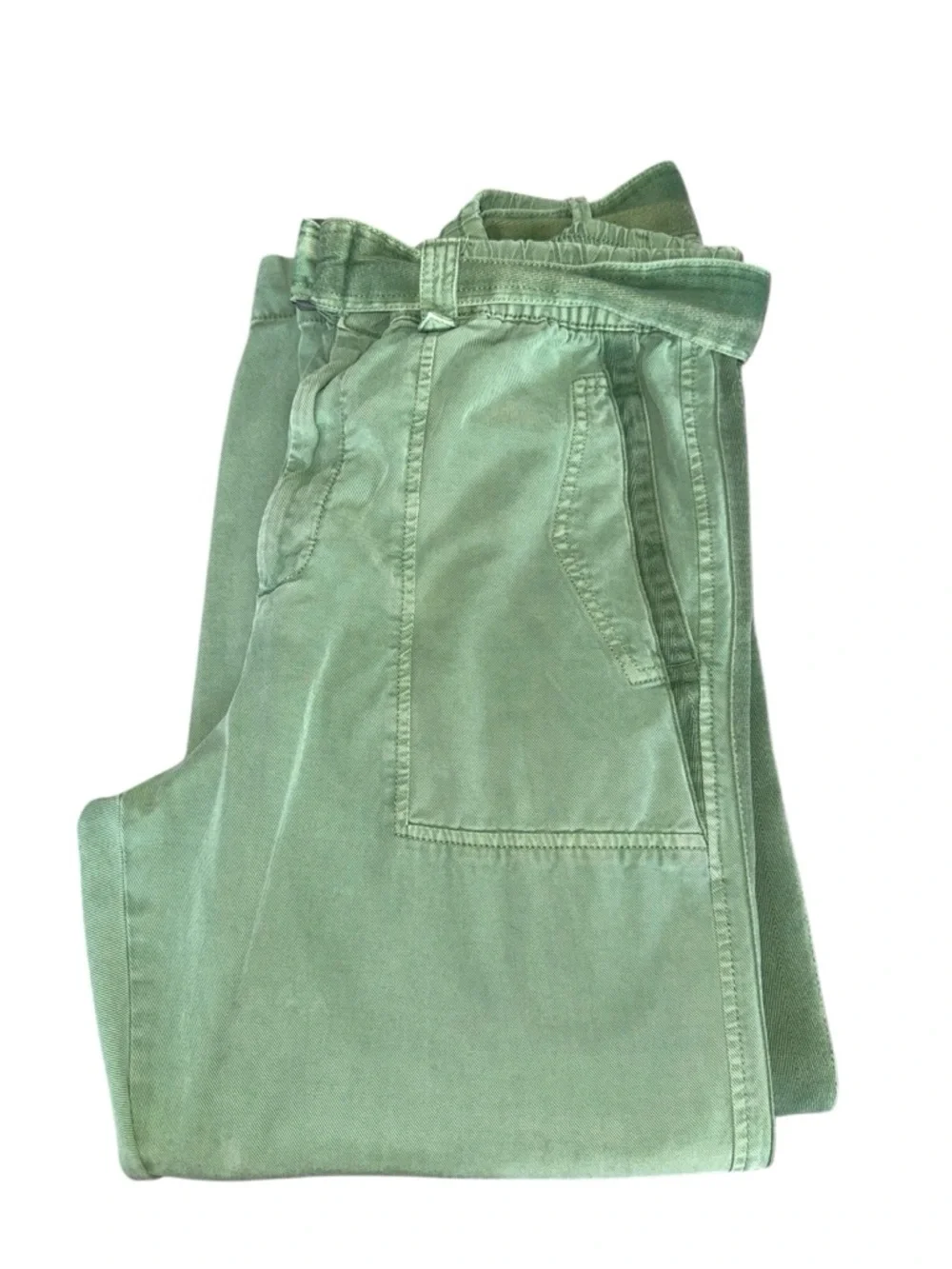 Zara Green High-Waist Tie-Belt Trousers size XL